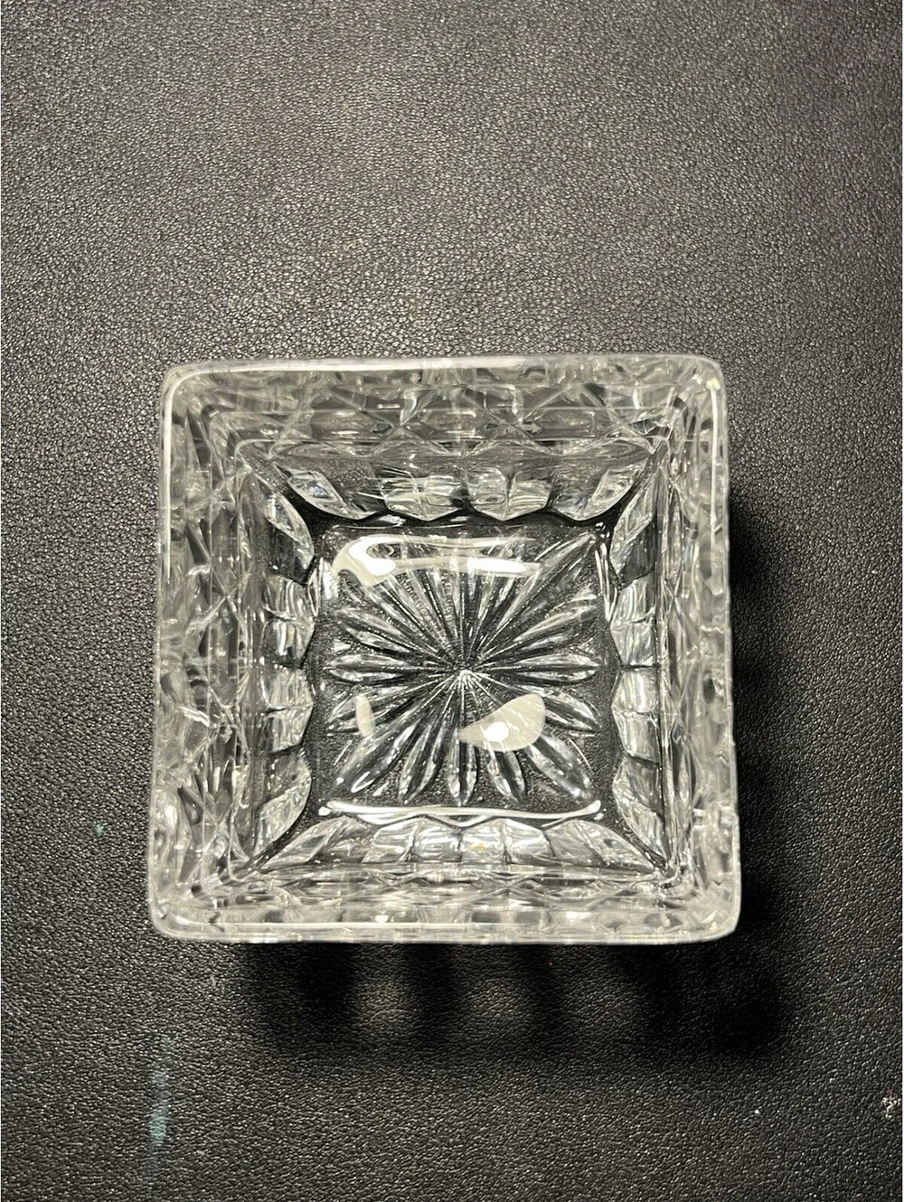 1950s Diamond Point Pressed Crystal Lidded Sugar Bowl Square Flared, 3x5”
